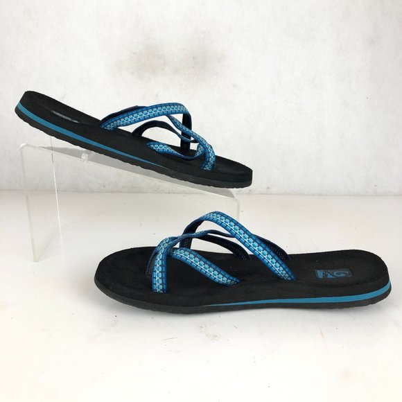 Teva Women's Size 8 Olowahu Blue White Open Toe Strappy Vegan Slip On Sandals - Picture 3 of 12